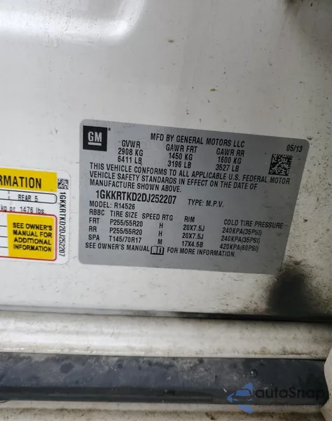 2013 GMC Acadia Denali from USA, damaged, VIN 1GKKRTKD2DJ252207